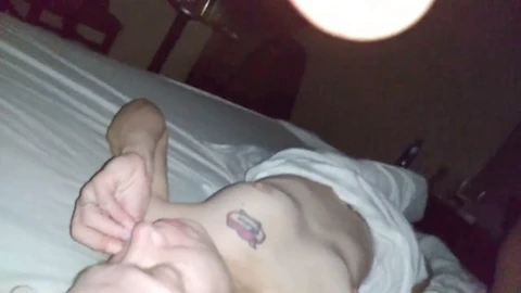 Blowjob, small tits threesome, throated blowjob