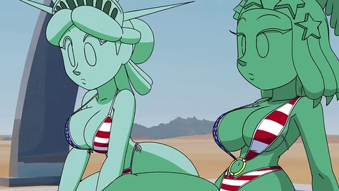 カートゥーン, 公衆裸体, 天然巨乳