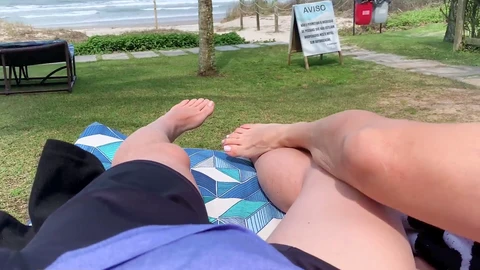 I ejaculated on the beach in front of everyone after receiving a handjob!